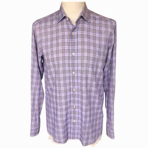 ETRO 39 SZ 40 lightweight Cotton Men's Mauve Plaid Button Up Shirt